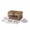 Rattan Picnic Basket with Cups,Teasspoons,ceramic plate,salt&pepper pot